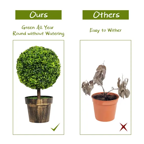 2PCS 22" Round Artificial Boxwood Topiary Tree Home Office Outdoor Decorations {5}