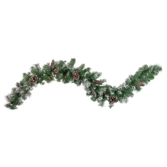Northlight Pre-Lit Battery Operated Pine Artificial Christmas Garland - 6' x 9" - Cool White LED Lights Green {1}