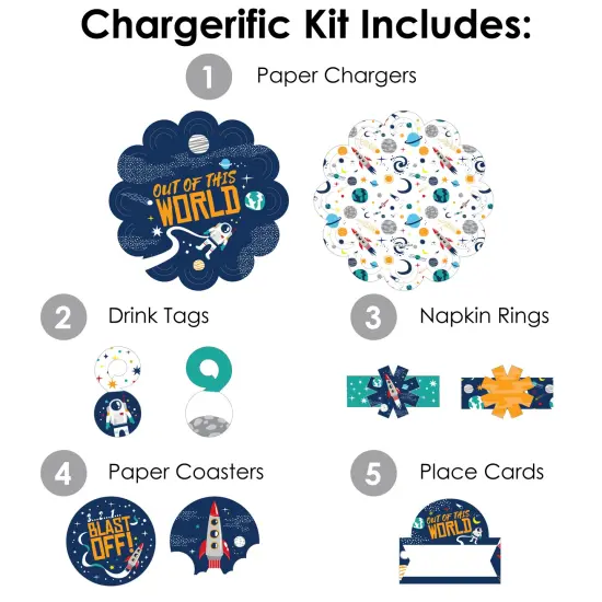 Big Dot of Happiness Blast Off to Outer Space - Rocket Ship Baby Shower or Birthday Party Paper Charger & Table Decorations Chargerific Kit for 8 {4}