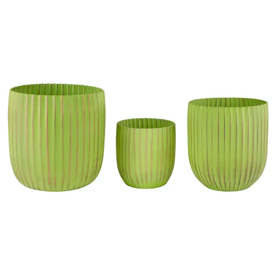 Napa Home & Garden Set of 3 Green and Gold Ribbed Planter 6.25" {1}