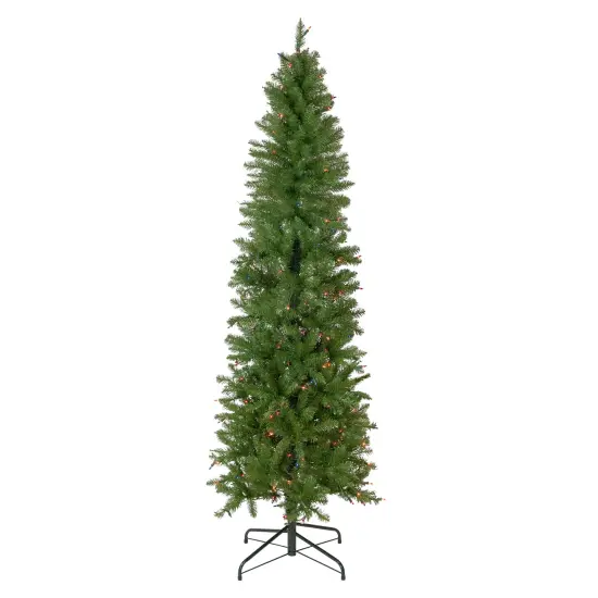 Northlight 6.5' Pre-Lit Silver Lake Fir Pencil Artificial Christmas Tree, Multi Lights Green {1}
