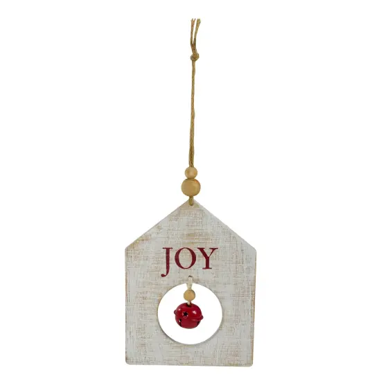 Northlight Rustic Wooden "JOY" with Bell Christmas Tag Ornament - 8" - Red and White {1}