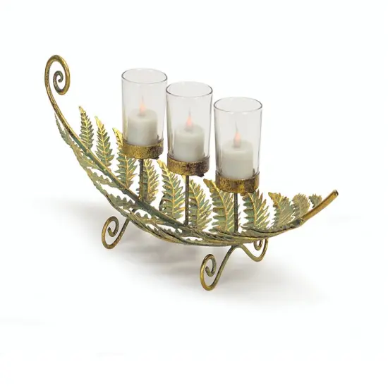 Melrose 18" Golden Patina Laying Fern with Three Votive Cups Table Top Decoration {1}