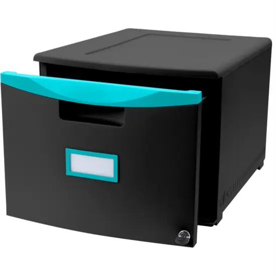 One Drawer Mini File Cabinet with Lock & Casters, Legal/Letter, Black/Teal {1}