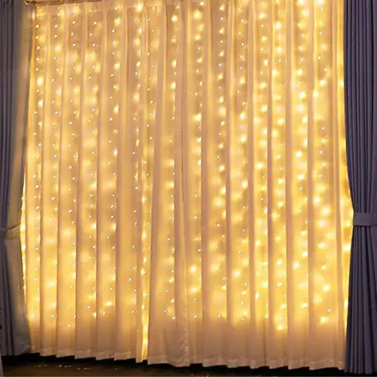 Perfect Holiday 300 LED Curtain String Lights Plug In - 8 Light Modes Multicolor {9}