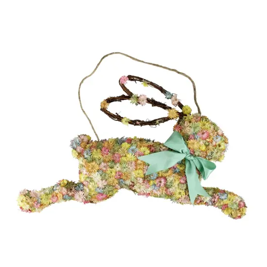 Raz 18.5" Running Pastel Floral Bunny Rabbit Spring Door Hanger Brown {1}