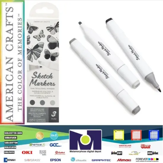 American Crafts - Sketch Markers Collection - Dual Tip - Chisel and Fine Point - Slate 3 Pack 34007544 {1}
