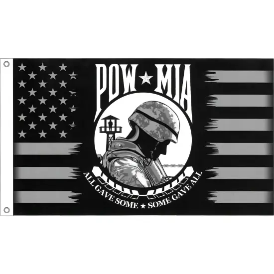 POW MIA Flag with Grommets 3ft x 5ft Black & White {1}