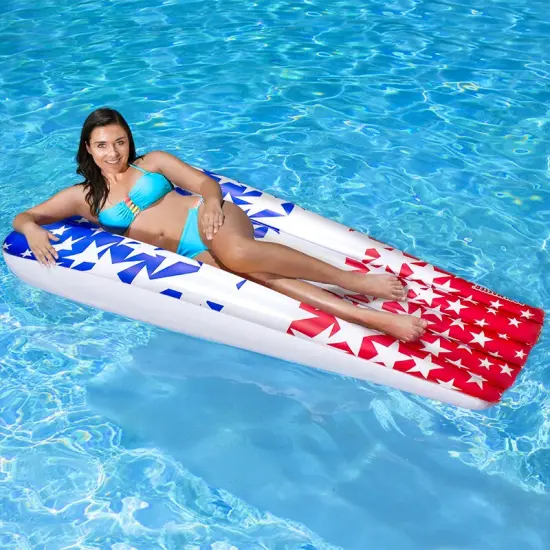 Swim Central 74" Inflatable Patriotic Stars Suntanner Pool Float Mattress Red {3}