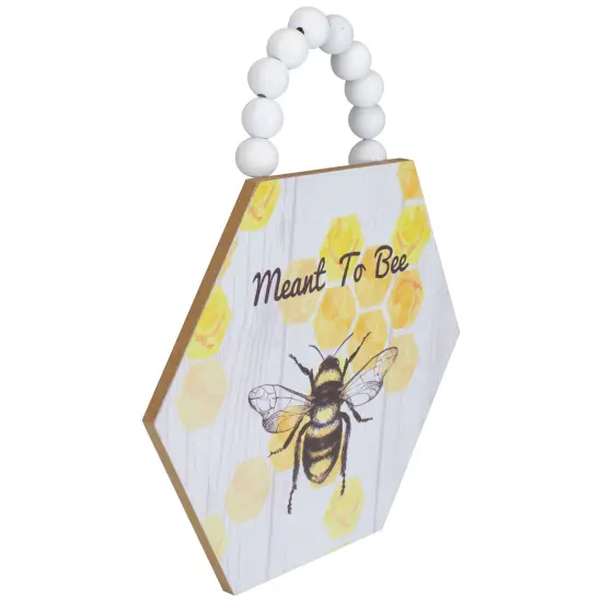 Northlight Beaded Hanger "Meant to Bee" Hexagon Plaque Wall Art - 7" White {3}