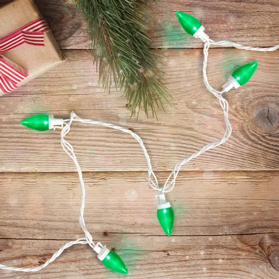 Northlight LED C7 Christmas Lights - Green - 16' White Wire - 25ct {3}