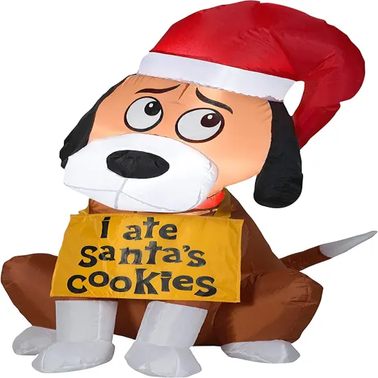 3.5' Gemmy Airblown Inflatable Christmas Dog Holding "I Ate Santa's Cookies" Sign Yard Decoration 118587 {1}