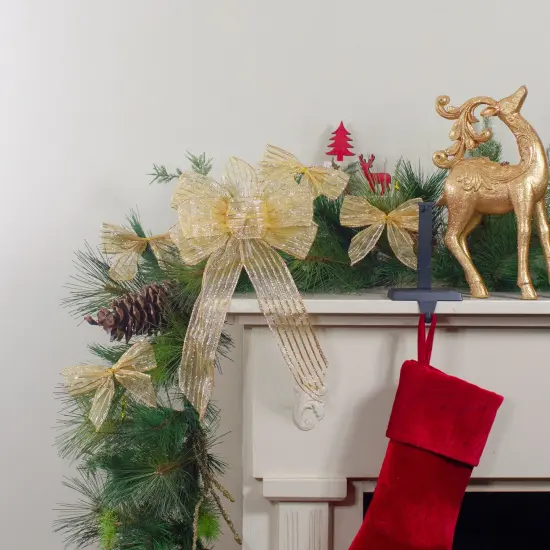 Northlight Glitter Striped 6-Loop Christmas Bow Decoration - 9" x 14" - Gold {3}