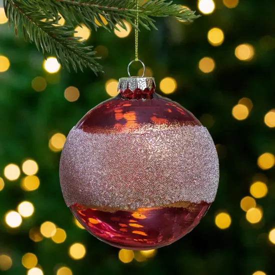 Northlight 4" Pink and Gold Glitter Frosted Glass Ball Christmas Ornament {3}