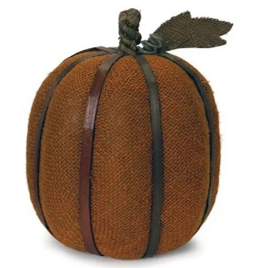 Melrose 12" Burnt Orange Autumn Harvest Burlap Pumpkin with Bamboo Ribs Autumn Decoration {3}