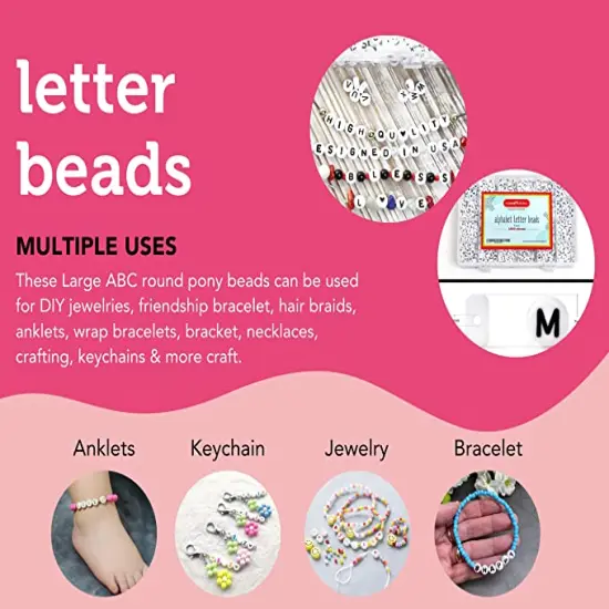 2 PACK - Incraftables 1200pcs Round Letter Beads for Jewelry Making (7mm). A-Z Letters Black Alphabet for DIY Friendship Bracelets & Crafts. ABC Circle & Heart Bead w/ Elastic String, Clasps & Organizer {3}