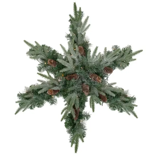Northlight Pre-Lit Battery Operated Mixed Pine Christmas Snowflake Wreath - 32" - Warm White LED Lights Green {1}
