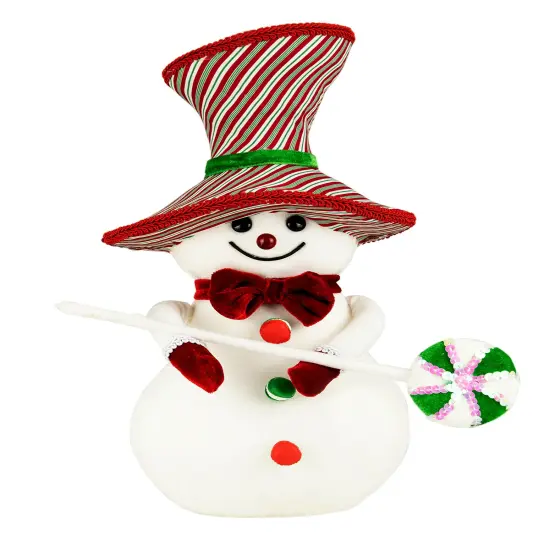 Northlight Snowman with Sequin Lollipop and Striped Hat Christmas Decoration - 15" White {1}