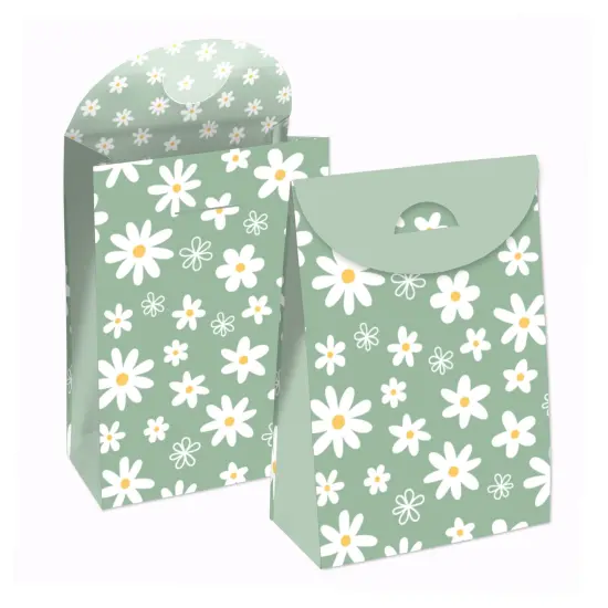 Big Dot of Happiness Sage Green Daisy Flowers - Floral Gift Favor Bags - Party Goodie Boxes - Set of 12 {1}