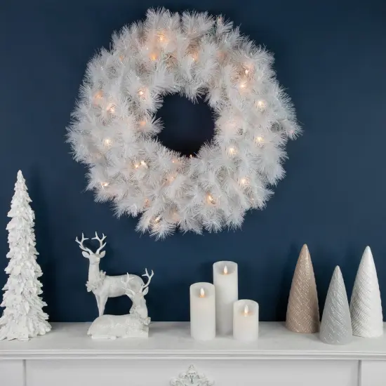 Northlight Pre-Lit White Alaskan Pine Artificial Christmas Wreath - 24" - Warm White LED Lights {3}