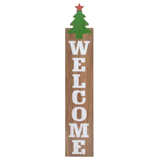 Northlight Christmas Tree and Star Wooden "Welcome" Porch Board Sign Decoration - 31.5" - Green Brown {3}
