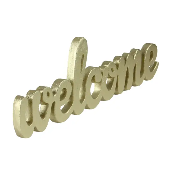Roman 9" Elegant Indoor Shimmering Gold Tone Cursive "Welcome" Cut-Out Decoration {3}