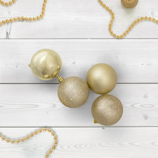 Northlight Shatterproof 4-Finish Christmas Ball Ornaments - 2.5" (60mm) - Champagne Gold - 24ct {3}