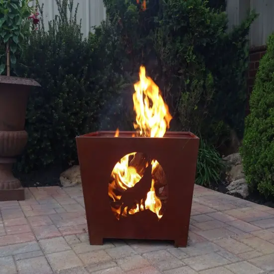 Esschert Design 24" Brown Rustic Finish Wolf Square Outdoor Fire Basket {3}