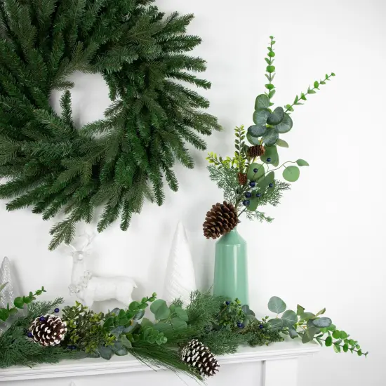 Northlight 32" Eucalyptus, Pinecones and Blueberries Artificial Pine Christmas Spray Green {3}