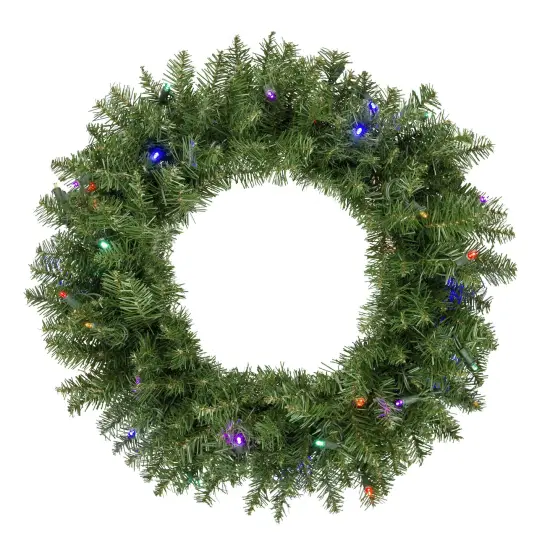 Northlight Pre-Lit Rockwood Pine Artificial Christmas Wreath - 24" - Multi LED Lights Green {1}