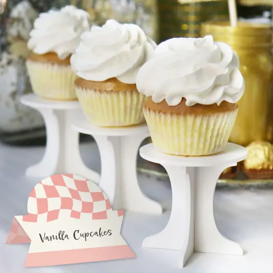 Big Dot of Happiness Pink Checkered Party - Tent Buffet Card - Table Setting Name Place Cards - Set of 24 {6}