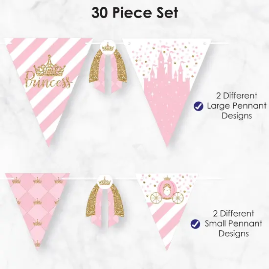 Big Dot of Happiness Little Princess Crown DIY Pink and Gold Princess Baby Shower or Birthday Party Pennant Garland Decoration Triangle Banner 30 Pc {6}