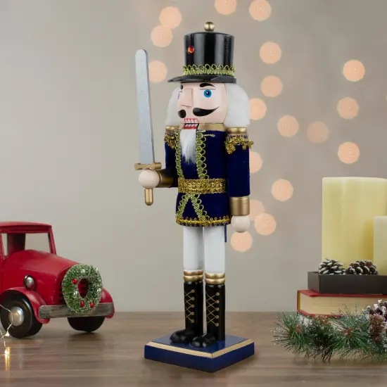 Northlight Christmas Nutcracker Soldier with Sword Decoration - 14" - Blue and White {3}