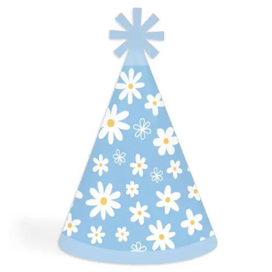 Big Dot of Happiness Blue Daisy Flowers - Cone Happy Birthday Party Hats for Kids and Adults - Set of 8 (Standard Size) {1}