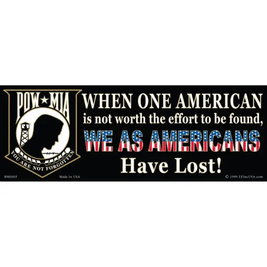 1 POW MIA When One American Bumper Sticker 3-1/4"X9" {1}