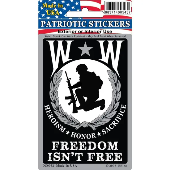 DC0052 Black Wounded Warrior "Freedom Isn't Free" Sticker (3''x4.25'') {1}