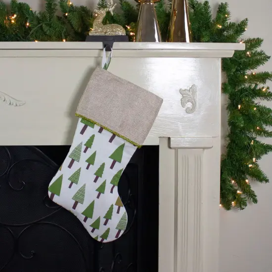 Northlight Woodland Trees Christmas Stocking- 19" - Green and White {1}