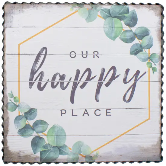 Northlight Metal Framed "Our Happy Place" Decorative Canvas Wall Art 12" White {1}
