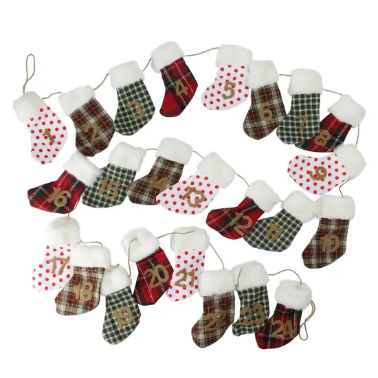 Northlight Countdown to Christmas Plaid Stocking Garland - 8' x 1" - Multicolor - Unlit White {1}