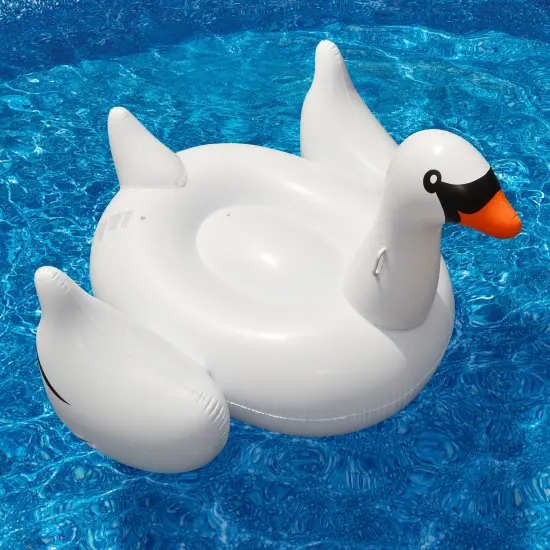 Swim Central 75" Inflatable White and Black Giant Swan Swimming Pool Ride-On Float Toy {3}