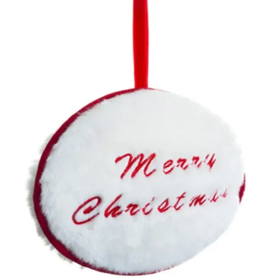 Allstate 7.5" Red and White "Merry Christmas" Faux Fur Decorative Christmas Disc Ornament {3}