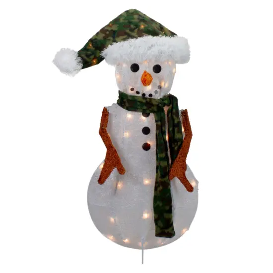 Northlight 24" Lighted White and Green Chenille Snowman Outdoor Christmas Decoration {1}