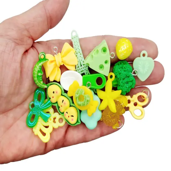Cute Charm Mix in Green & Yellow, 30 pieces, Kawaii Resin and Acrylic Mix, Adorabilities {5}
