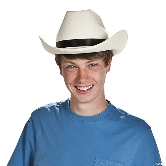 23" Adults White Polyester Cowboy Hat with Black Ribbon Band {2}