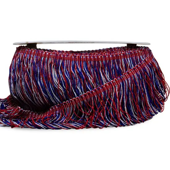 20 Yards of 6" Metallic Chainette Fringe Trim | 20 yard cut Red/White/Blue {3}