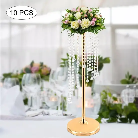 10Pcs Crystal Flower Stands Vases 70cm Wedding Centerpieces Dining Table Gold {4}