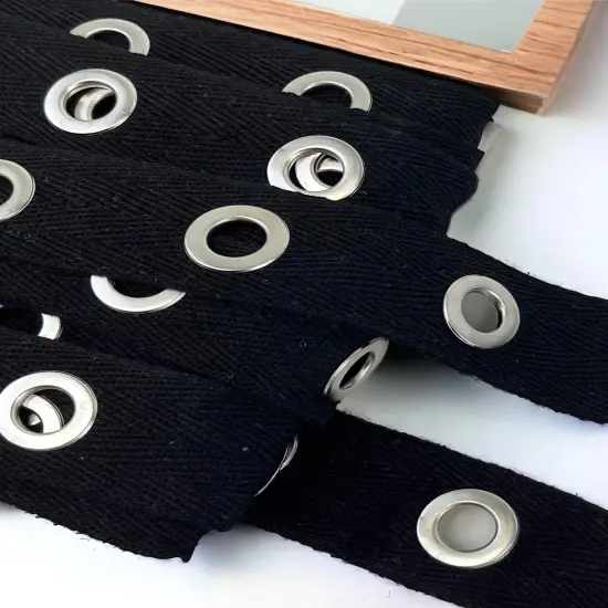 10 Yards Of Birdie Silver Finish Grommet Eyelet Tape Trim | 10 yard cut Black/Silver {5}