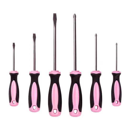 Pink Power Magnetic Screwdriver Set - 6 Piece Phillips Head and Flat Head Hand Pink Tool Set for Women & Ladies - Insulated Screwdriver Kit with Magnetic Tip - Screw Drivers Set {1}