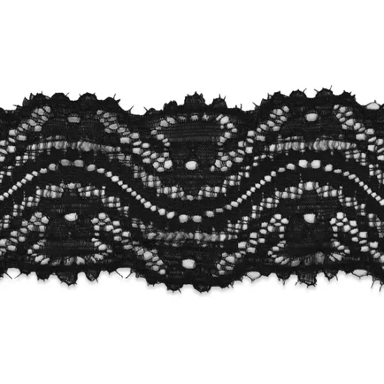 10 yards of Cora 2 1/4" Stretch Raschel Lace Trim | 10 yard cut Black {1}