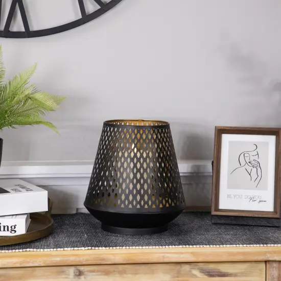 Northlight Small Laser-Cut Pillar Candle Holder - 9" - Black and Gold Finish {3}